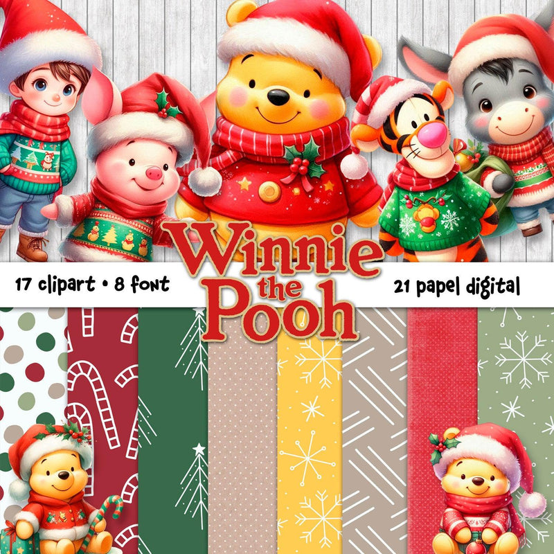 Natal Ursinho Pooh - Kit Digital Completo