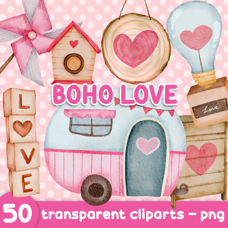 Dia dos Namorados Boho Love - Cliparts